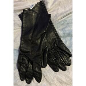 Fownes Women's Vintage Black Leather Driving Gloves, Size 7.5
